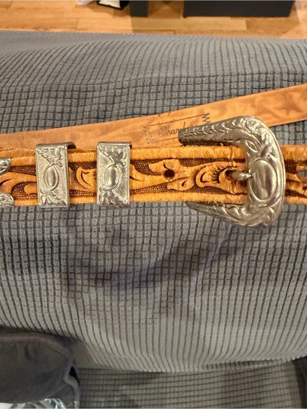 Chambers Brown/Tan Hand Tooled Leather Western Belt Silver Buckle Size 36 NWOTS!